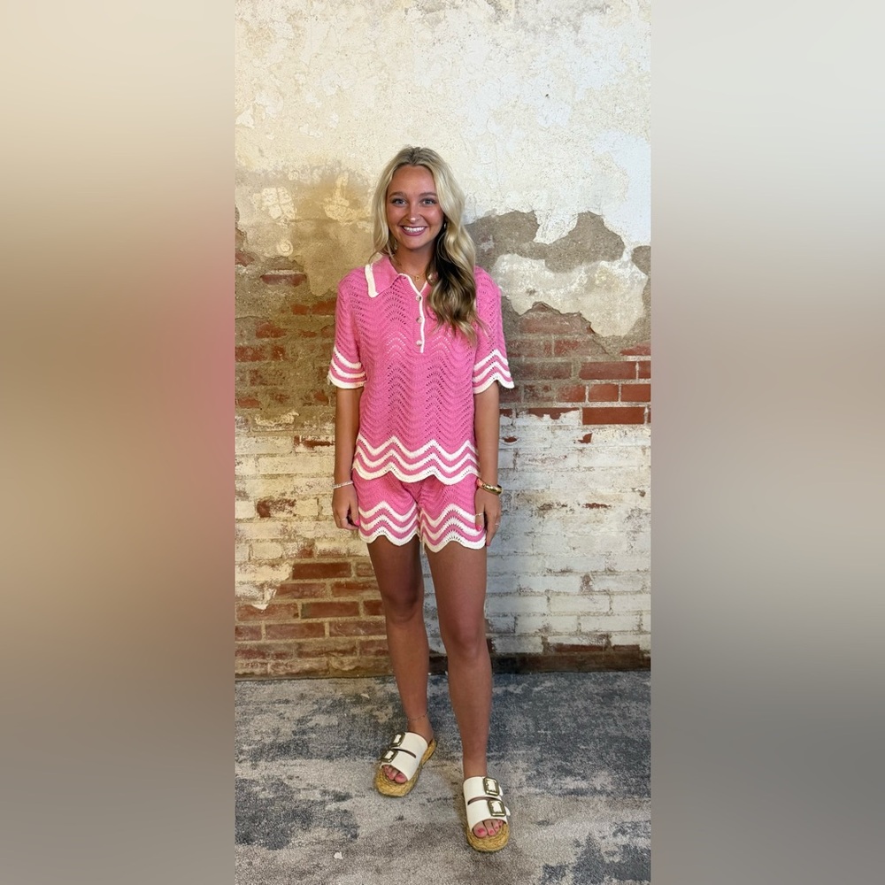 Entro Pink and White High Waist Chevron Shorts